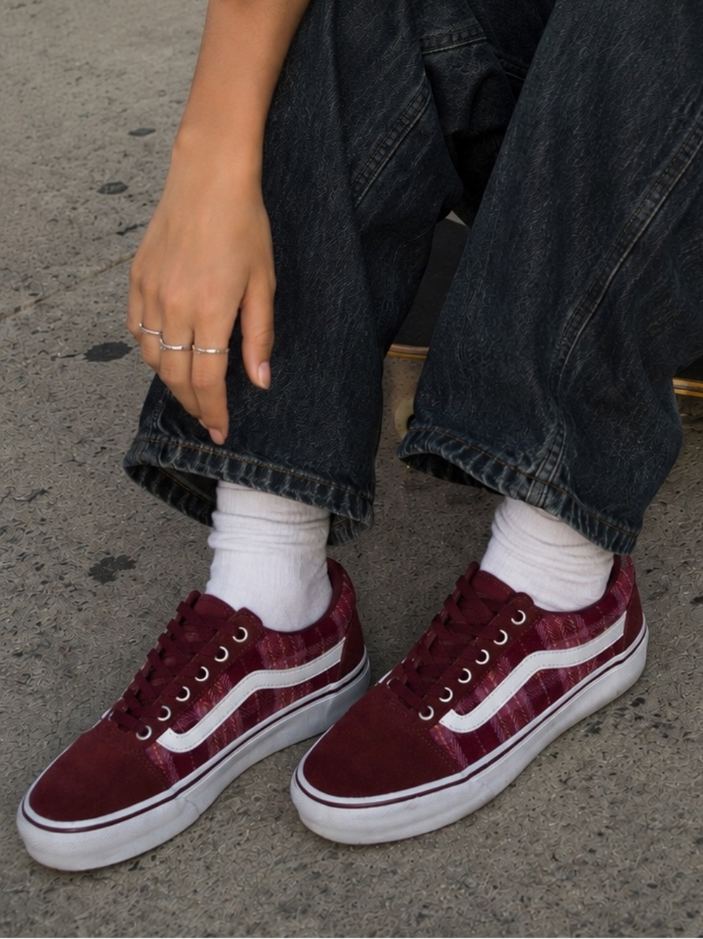 Vans Ward Platform Plaid Mix Port Sneakers Burgundy Size 7.5 Y2K Old Skool Stlye